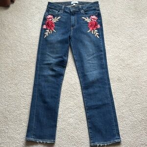 Paige Jacqueline straight Jeans 28 embroidery Rose